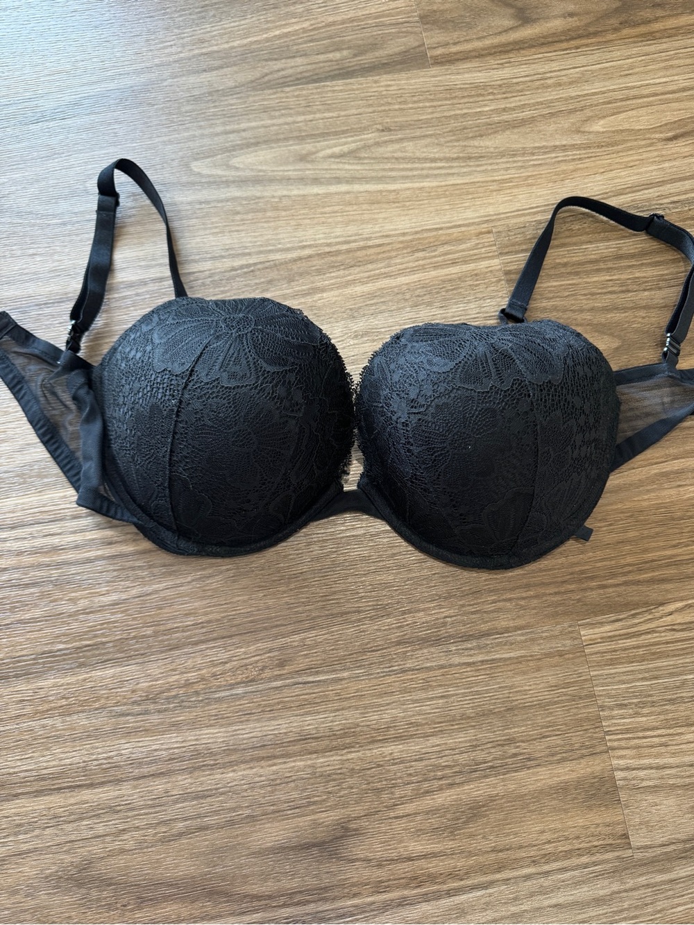 Victoria's Secret Black Lace Push-Up Bra with Floral Overlay